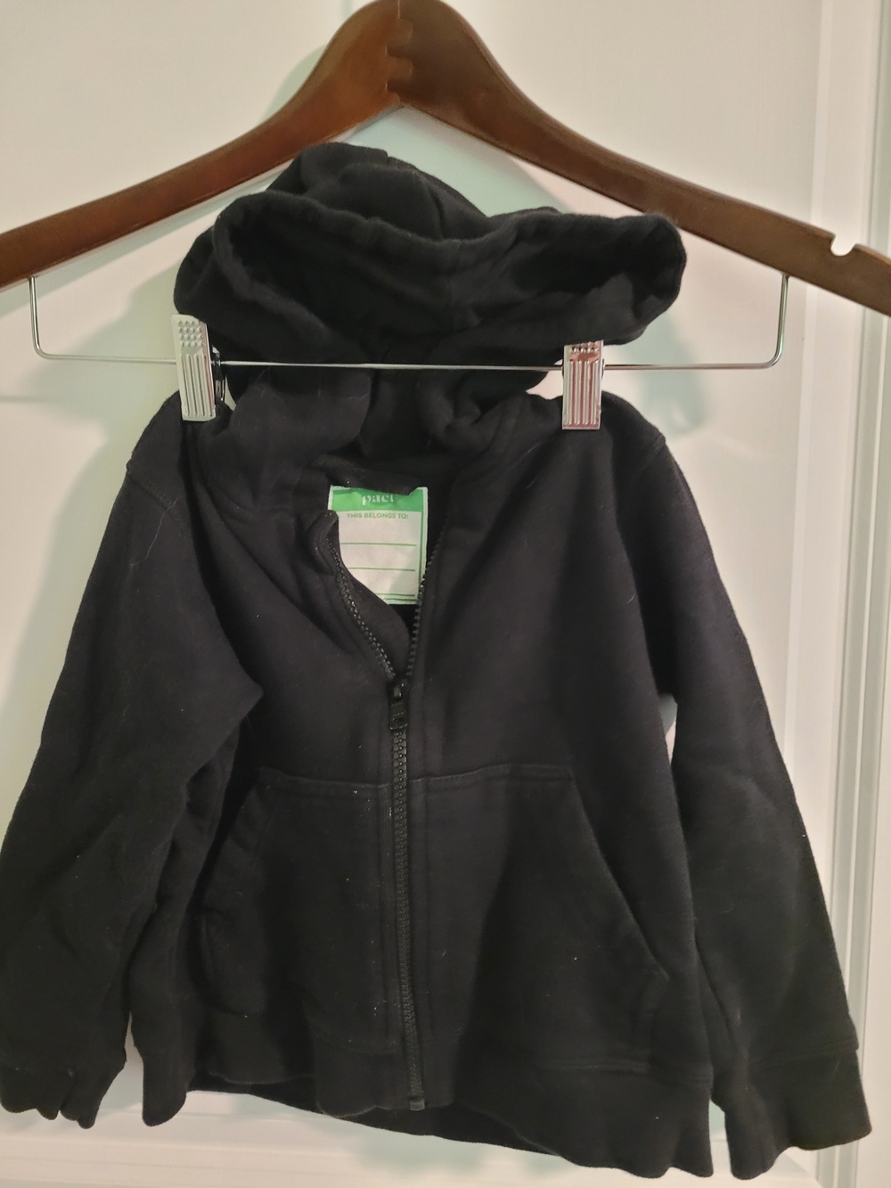 Pact Organic Cotton Black Hooded Jacket with Green Label Sz 2T/3T